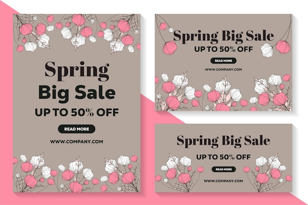 Grande vente de printemps avec réduction Banner Web Banner Poster Brochure modèle de flyer Set Décoration avec Whi