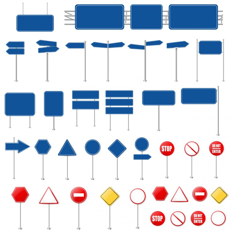 Vecteur grands panneaux d'arrêt et collection de panneaux de signalisation fond blanc avec filet de dégradé