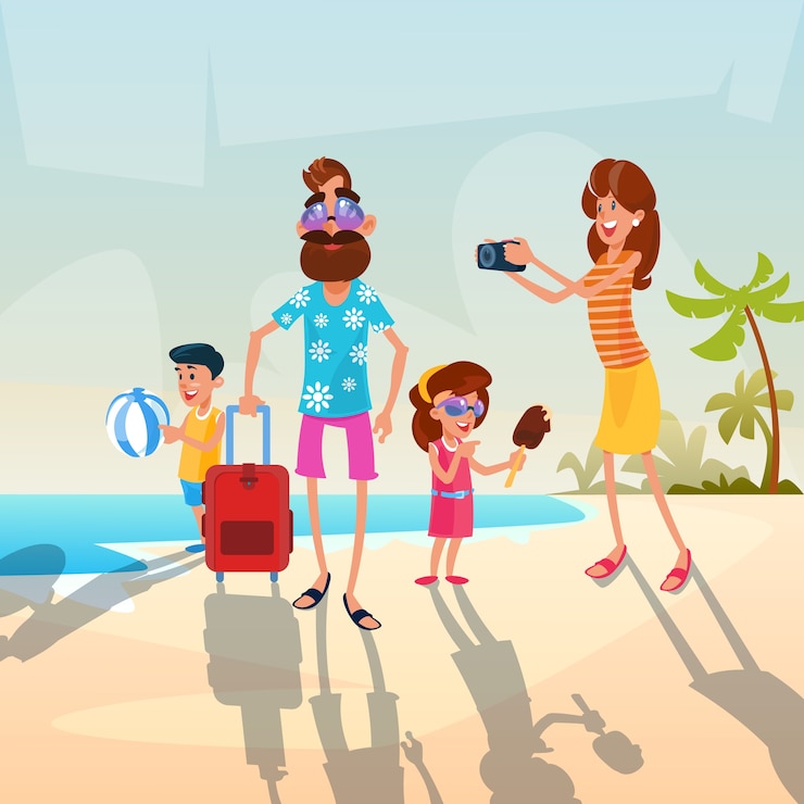 Vecteur grands parents de famille avec deux enfants