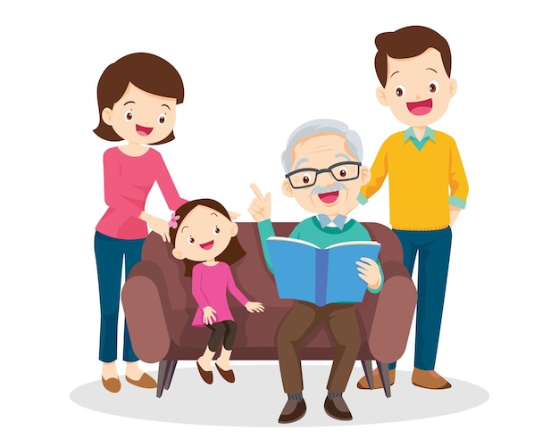 Grands-parents Et Famille Lisant Un Livre Ensemble 3