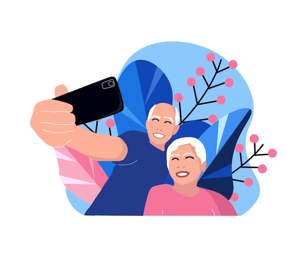 Vecteur les grands-parents prennent un selfie au téléphone