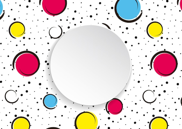 Vecteur grands taches et cercles colorés sur fond blanc avec des points noirs et des lignes d'encre.