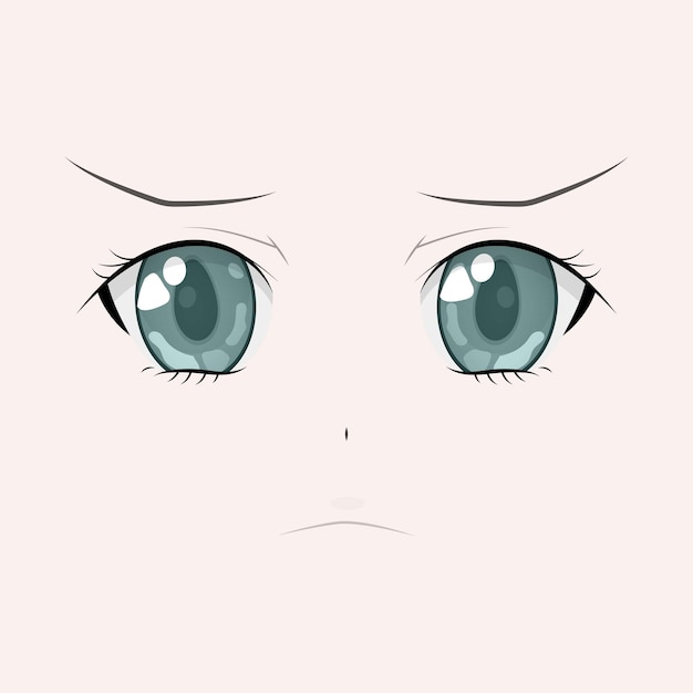 Grands Yeux Verts De Style Anime En Colère Illustration Vectorielle Dessinés à La Main Isolé