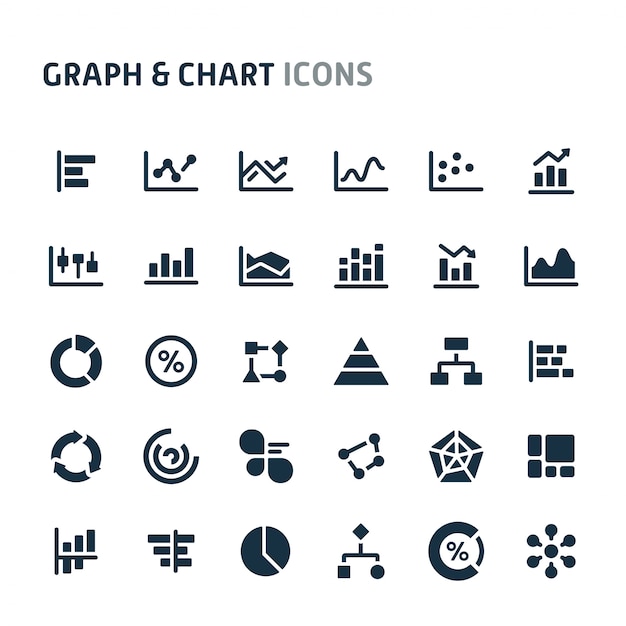 Graph & Chart Icon Set. Série d'icônes Fillio Black.