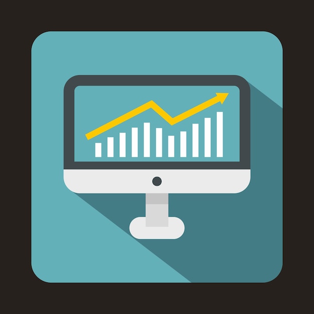 Vecteur graphe sur l'icône de l'écran d'ordinateur dans un style plat isolé avec une longue ombre
