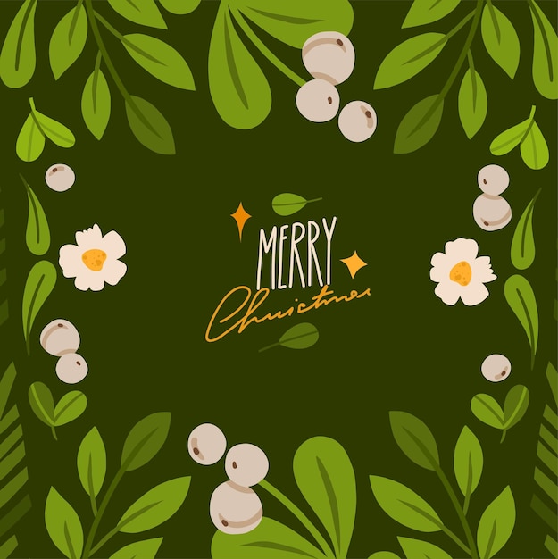 Graphique Abstrait Vectoriel Dessiné à La Main Joyeux Noël Et Bonne Année Clipart Illustrations Carte De Voeux Avec Des Fleurs Et Des Feuilles