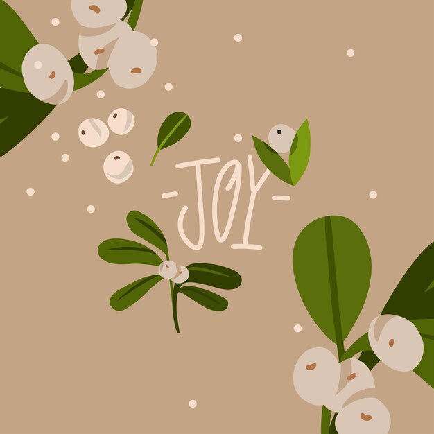 Graphique Abstrait Vectoriel Dessiné à La Main Joyeux Noël Et Bonne Année Clipart Illustrations Carte De Voeux Avec Des Fleurs Et Des Feuilles