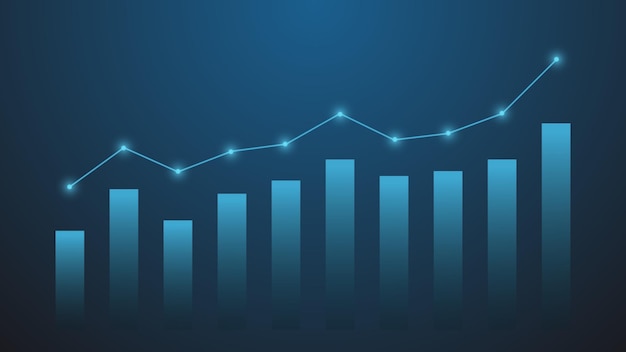 Graphique à barres du concept d'arrière-plan commercial et financier avec ligne de tendance haussière montrant la croissance des revenus