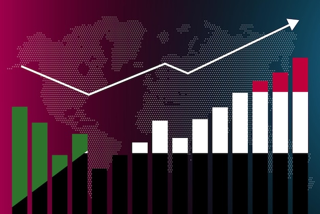 Graphique à Barres Du Soudan Avec Des Hauts Et Des Bas, Des Valeurs Croissantes, Drapeau Du Pays Du Soudan Sur Le Graphique à Barres