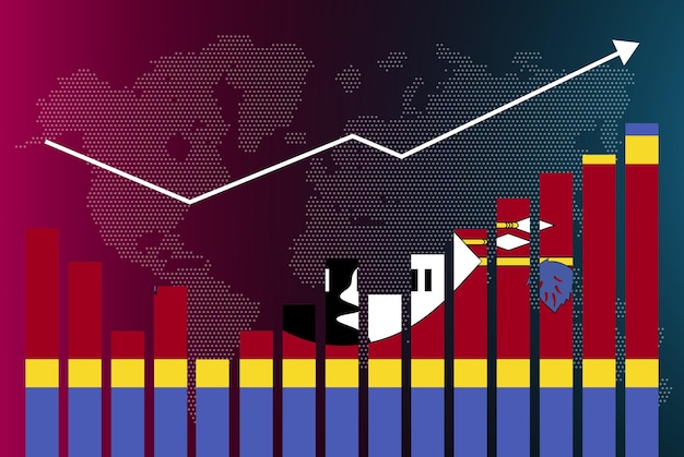 Graphique à Barres Du Swaziland Avec Des Hauts Et Des Bas, Des Valeurs Croissantes, Le Drapeau Du Pays Du Swaziland Sur Le Graphique à Barres