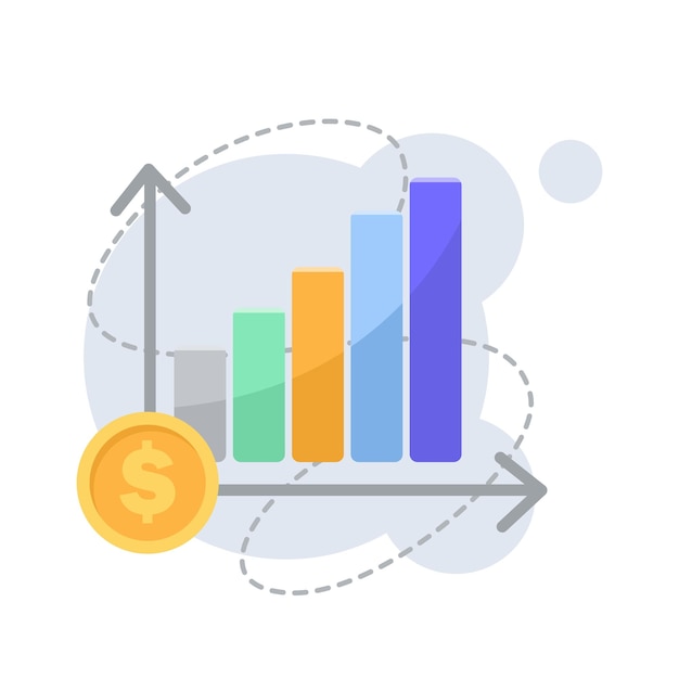 Graphique à barres avec flèches de croissance et pièce en dollars Illustration vectorielle