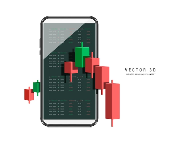 Vecteur graphique boursier ou graphique cryptocurrency sur smartphone tendance à la baisse du vert au rouge et donc des pertes