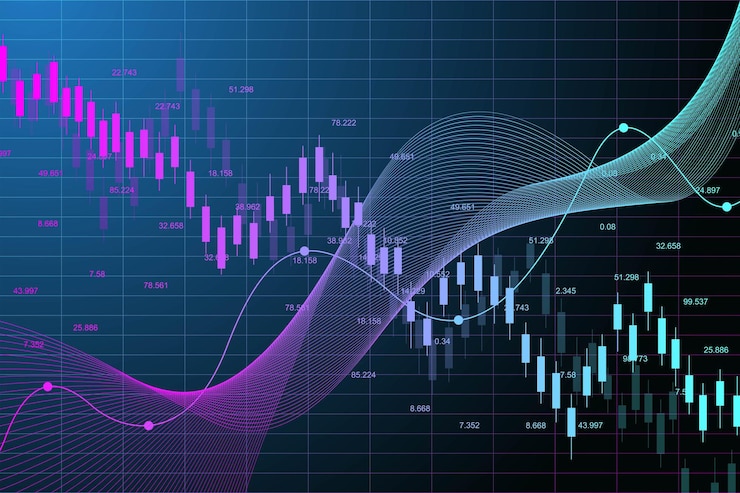 Vecteur graphique boursier ou graphique de trading forex pour les concepts commerciaux et financiers. données boursières. point haussier, tendance du graphique. illustration vectorielle