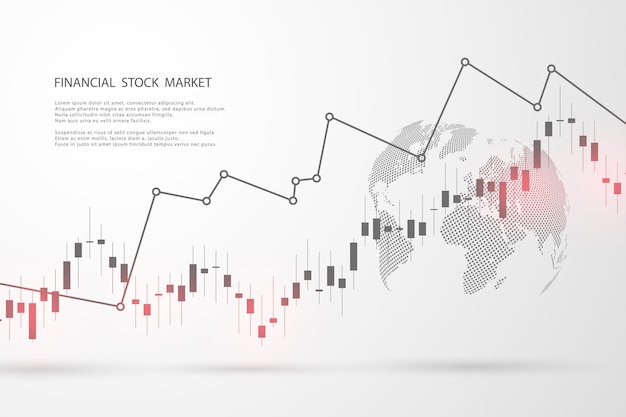 Graphique boursier ou graphique de trading forex pour les concepts commerciaux et financiers, les rapports et les investissements sur fond gris. Bougies japonaises. Illustration vectorielle