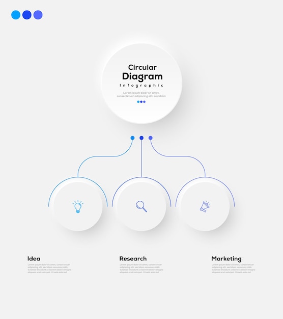 Graphique circulaire minimaliste élégant propre 3 étapes modèle de conception infographique modifiable vectoriel