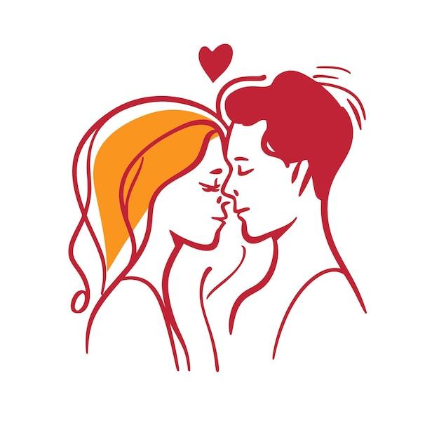 Graphique De Contour D'un Couple D'amour Isolé Symbole De Fond