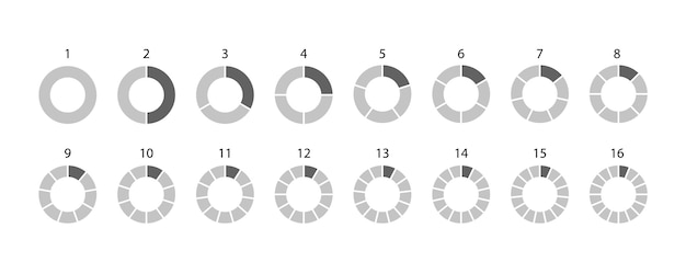 Vecteur graphique de couleurs grises à structure circulaire diagramme à secteurs avec tranches de segments diagramme à secteurs divisé en morceaux