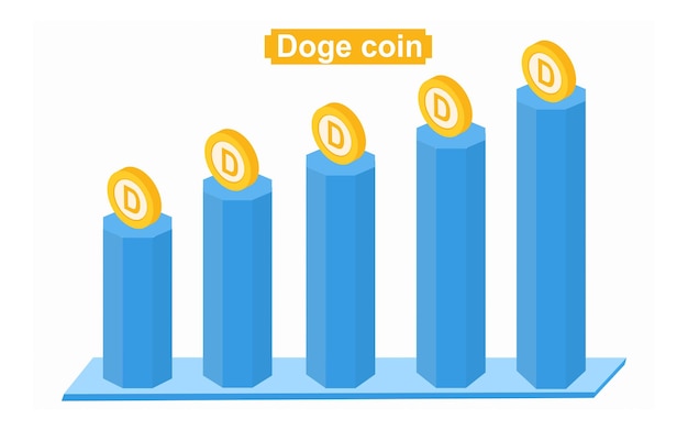 Graphique de croissance isométrique de la pièce Doge Une croissance et augmentation de la pièce Doge illustration vectorielle de concept