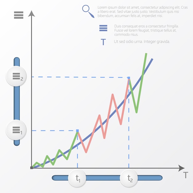 Graphique de l'entreprise bleue avec deux lignes d'augmentation. Concept d'analyse commerciale. Modèle de vecteur d'infographie.