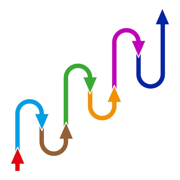 Graphique à flèches colorées Flèches incurvées vers le haut Flux multidirectionnel Symbole de progression vectorielle