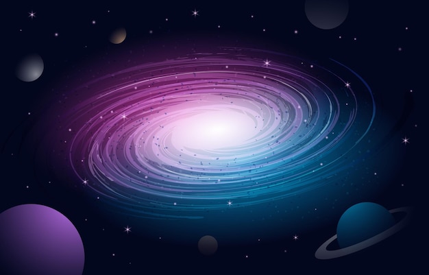 un graphique d'une galaxie avec l'univers en arrière-plan