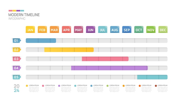 Graphique De Gantt Modèle D'infographie Chronologique Diagramme D'étape Calendrier 4 Infographies Vectorielles Trimestrielles