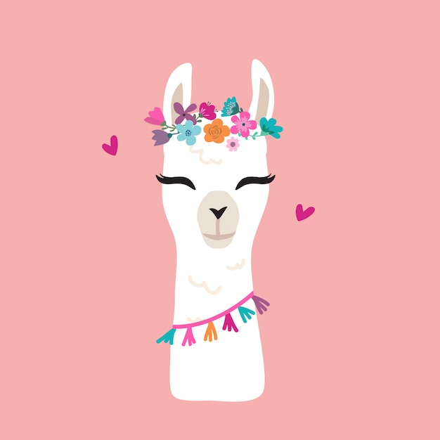 Graphique De Lama Mignon Avec Une Couronne De Fleurs