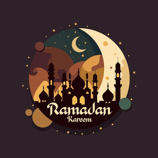 Vecteur un graphique d'une mosquée avec une lune et les mots ramadan.