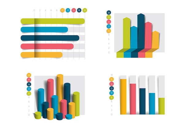 Graphique à plat avec effet d'ombres Éléments d'infographie modifiables simplement en couleur