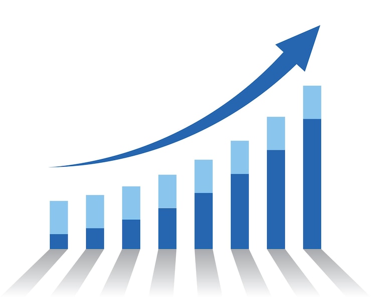 Vecteur graphique avec rapport d'augmentation diagramme avec progression d'élévation illustration vectorielle concept d'entreprise