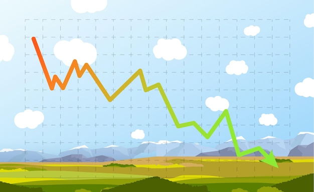 Graphique Des Stocks De Diminution Vert Et Rouge Sur Un Paysage Naturel Ensoleillé