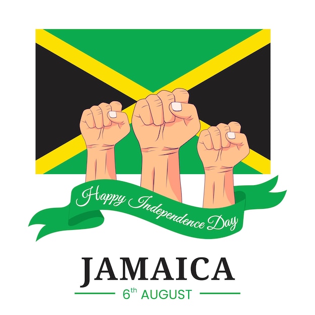 Graphique vectoriel de Happy Jamaica Independence Day pour carte de voeux avec poing fermé et ruban