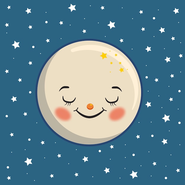 Vecteur graphique vectoriel de la lune mignonne qui dort la nuit