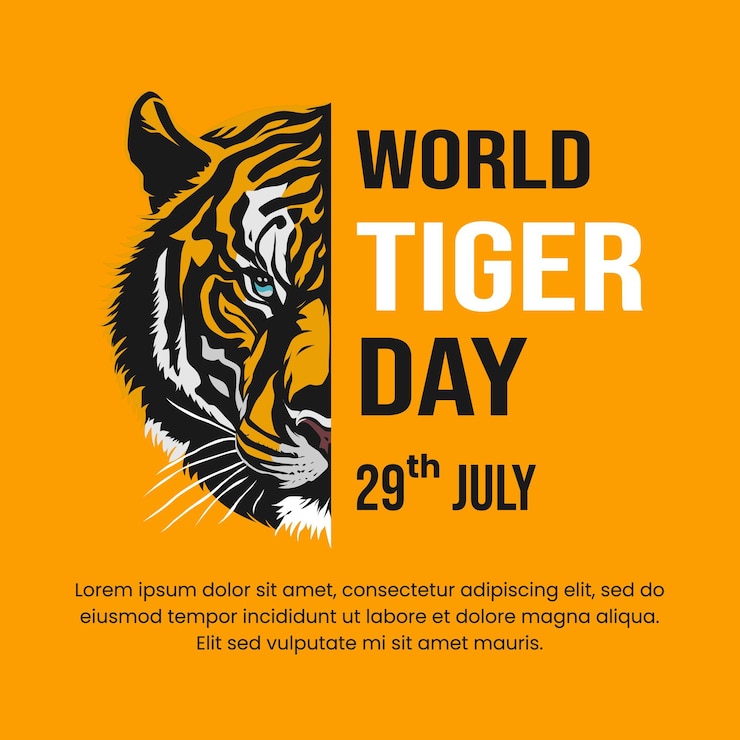 Vecteur graphique vectoriel de la moitié de la tête de tigre avec une zone d'espace de copie pour la journée internationale du tigre