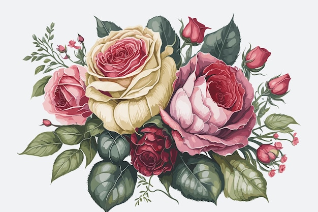 Ce graphique vectoriel représente un magnifique arrangement de roses à l'aquarelle