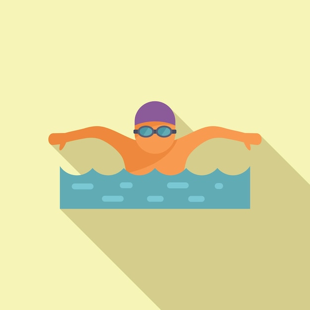 Graphique vectorielle d'un athlète effectuant le coup de papillon dans une piscine avec des vagues stylisées