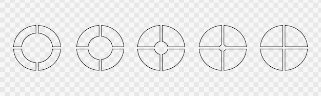 Vecteur graphiques en anneau divisés en 4 parties égales ensemble de roues infographiques segmentées en quatre fractions