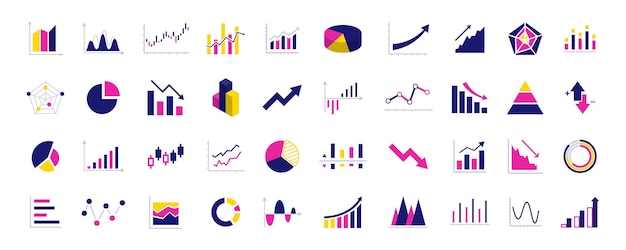 Graphiques De Données D'entreprise Diagrammes Et Graphiques éléments De Marché De Données D'entreprise Statistiques Et Infographies De Données Argent D'entreprise Vers Le Bas Ou Vers Le Haut Rapport Analytique Ensemble De Diagrammes Colorés De Marketing Financier