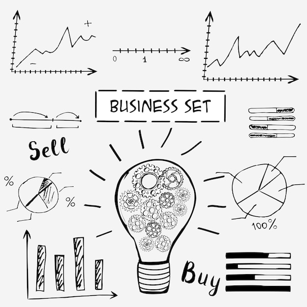 Graphiques et graphiques d'affaires Doodle L'idée du concept d'achat et de vente Illustration vectorielle