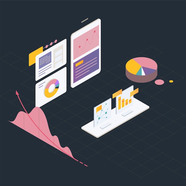 Graphiques Isométriques Et Analyse Des Statistiques. Illustration Vectorielle