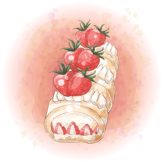 Graphiques réalistes de gâteau de saveur de fraise d'aquarelle 06