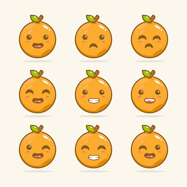 Graphiques Vectoriels De Conception D'illustration De Fruits Orange Doux Kawai Mignon