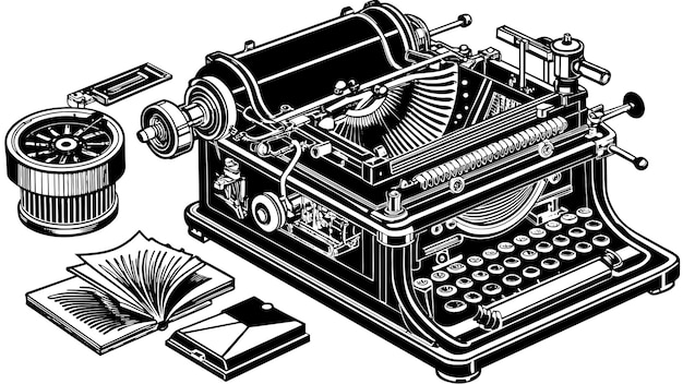 Des graphismes vectoriels d'une machine à écrire vintage illustration format de fichier source EPS conception d'icône à échelle sans perte