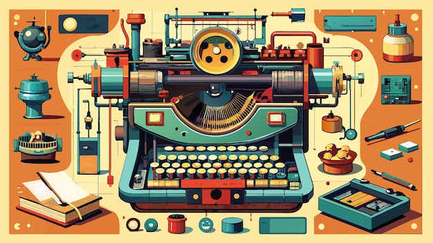 Des graphismes vectoriels d'une machine à écrire vintage illustration format de fichier source EPS conception d'icône à échelle sans perte