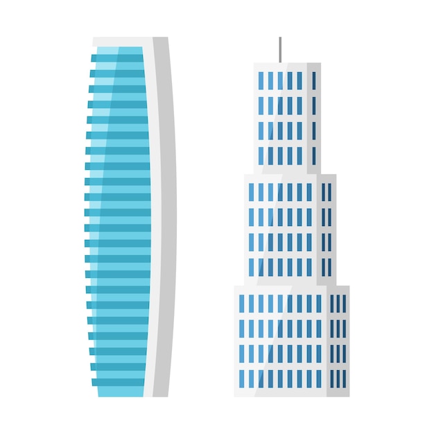 Vecteur des gratte-ciel de la ville moderne des bâtiments isolés vecteur plat jeu de dessins animés