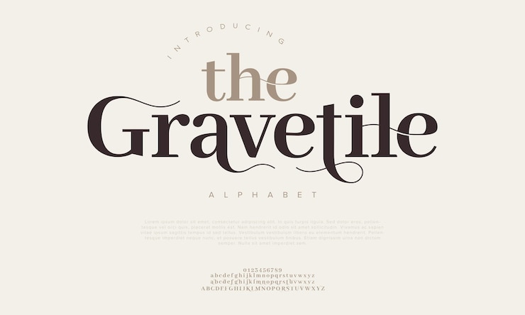 Vecteur gravetile typographie beauté mode élégant minimaliste serif italique polices décoratives mariage vintage logos rétro polices de luxe minimales logo alphabet illustration vectorielle