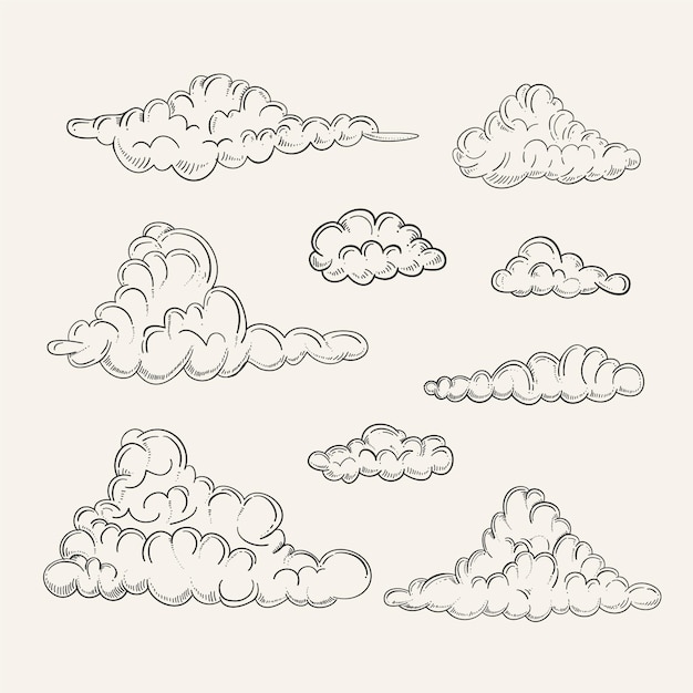 Gravure Collection De Nuages Dessinés à La Main