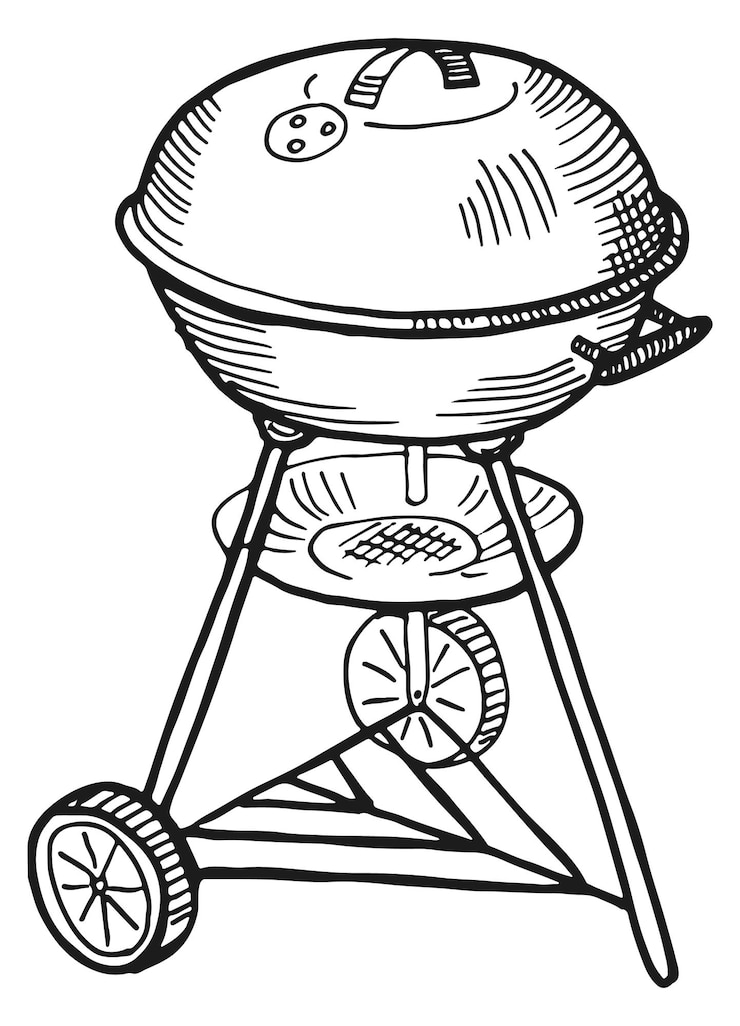 Gravure de gril électrique Barbecue de cuisson de viande en plein air