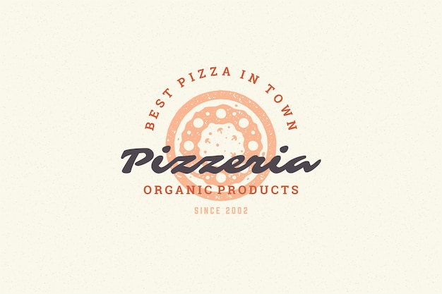 Gravure Logo Pizza Silhouette Et Typographie Vintage Moderne Style Dessiné à La Main.