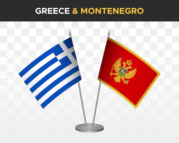 La Grèce Contre Le Monténégro Maquette De Drapeaux De Bureau Illustration Vectorielle 3d Isolé Drapeau De Table Grec